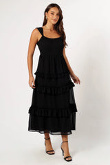 Marli Ruffle Midi Dress Black