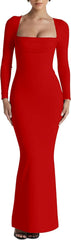 Long Sleeve Square Neck Bodycon Maxi Dress