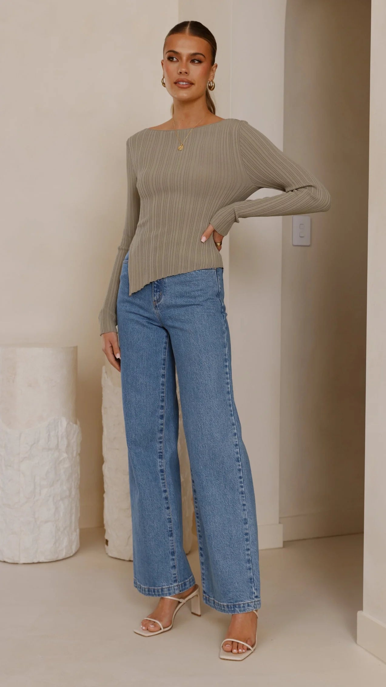 Isla Long Sleeve Top Khaki