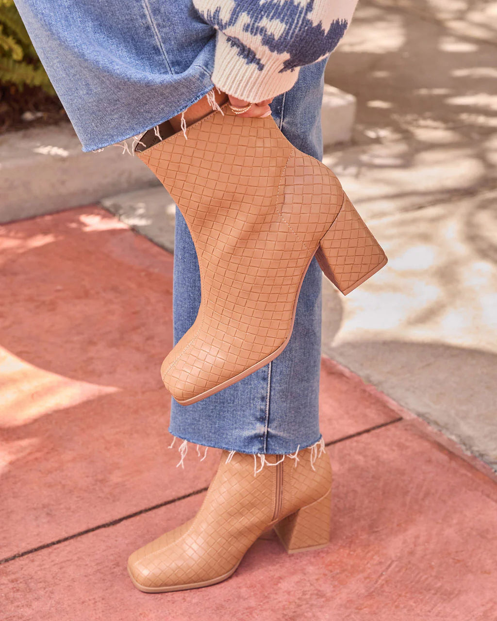 Chanie Woven Vegan Leather Booties