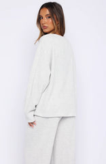 Leave Me Out Of It Waffle Oversized Long Sleeve Tee Grey Marle