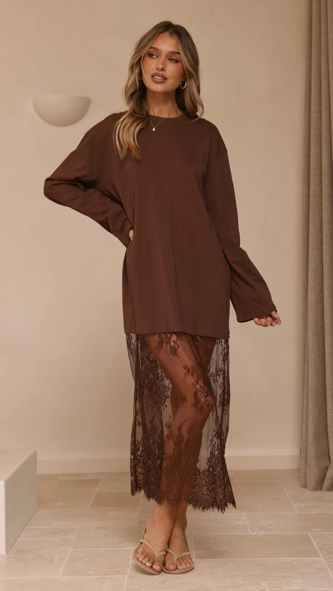 Kailey Lace Maxi Dress Brown