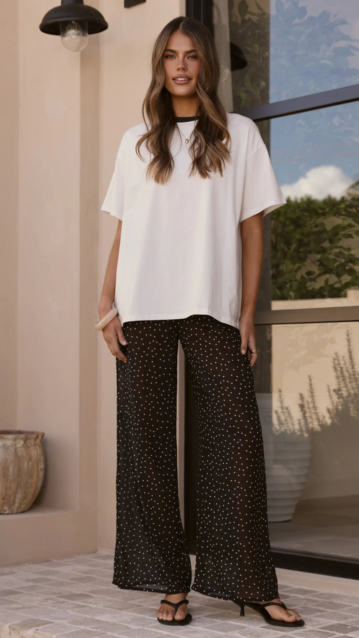 Zavier Oversized T Shirt and Polka Dot Pants Set White Black