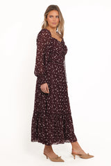 Keziah Long Sleeve Maxi Dress Burgundy Floral