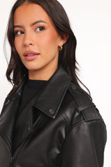 Parsons Oversized Faux Leather Moto Jacket Black