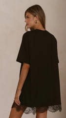 Saya T Shirt Lace Mini Dress Black