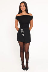 Tyra Mini Skirt With Embellished Bows Black