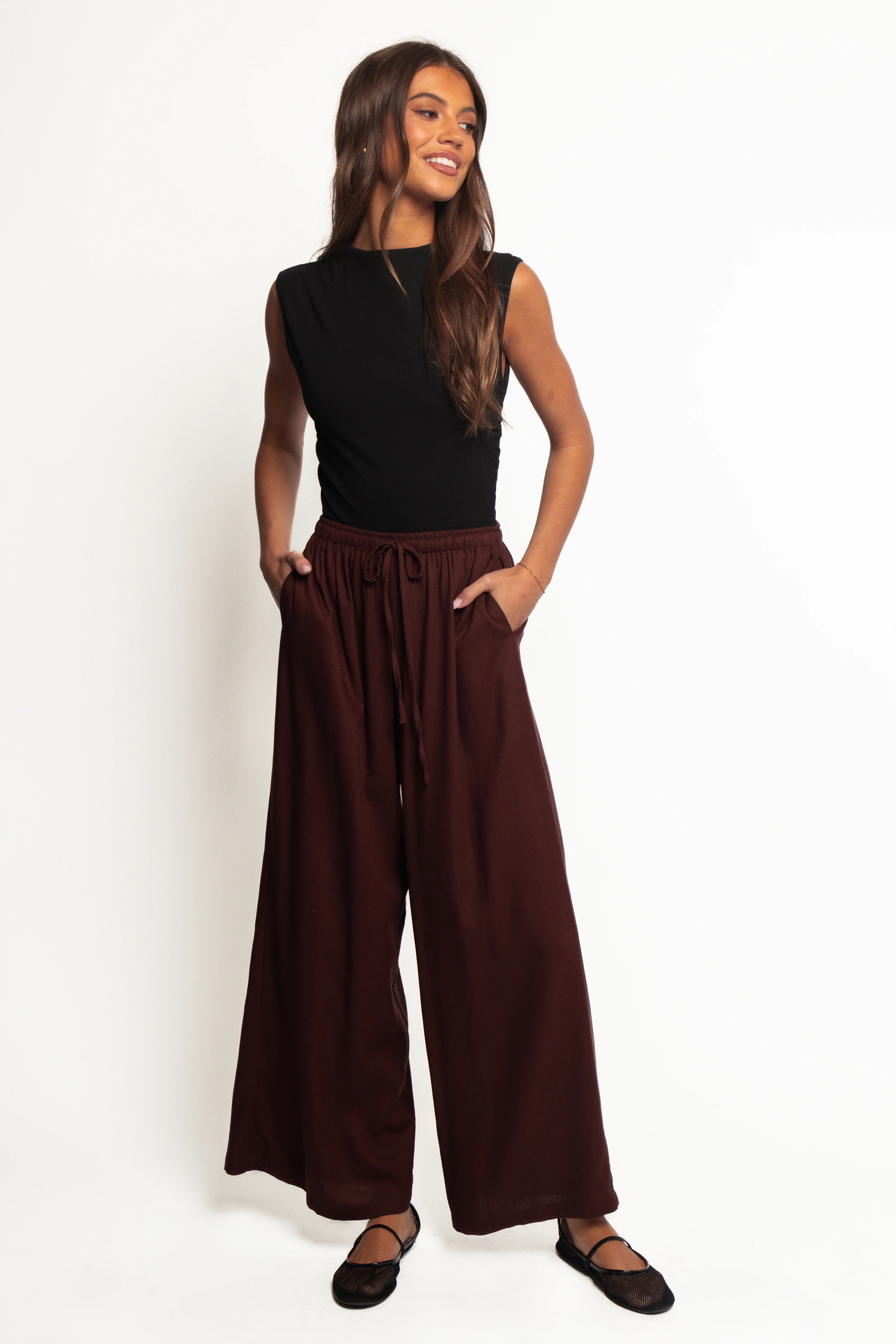 Zane Tie Waist Pant Chocolate