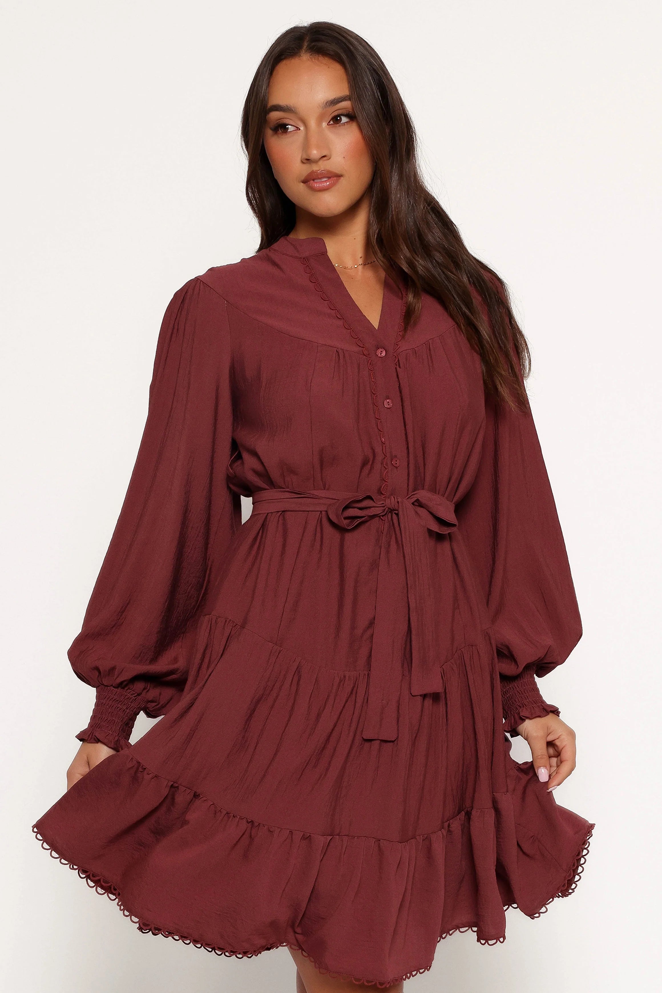 Pierce Long Sleeve Mini Dress Dark Wine