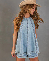 Desert Muse Pleated Denim Top