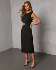 Whispered Glow Belted Midi Dress
