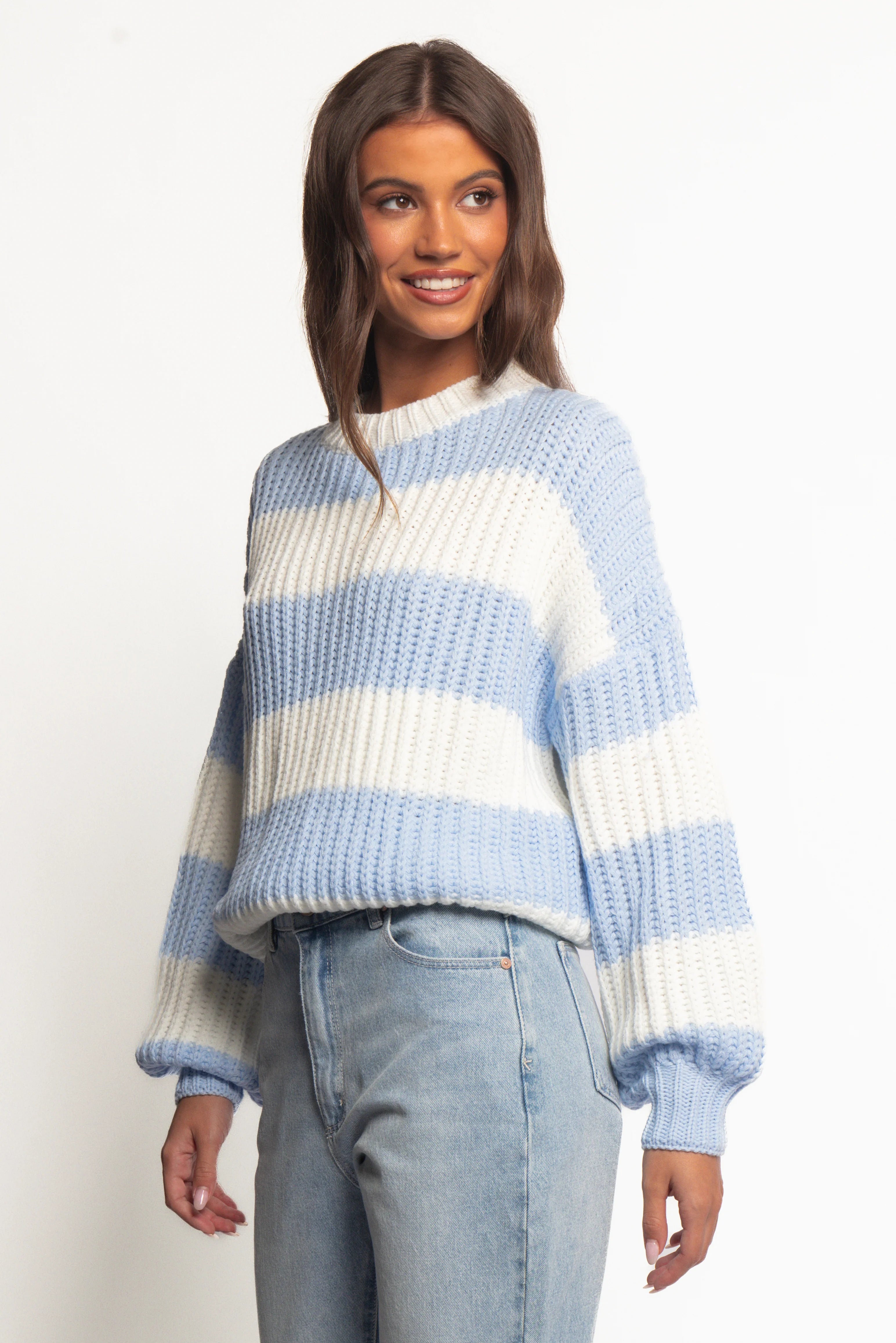 Courtney Thick Stripe Knit Sweater Blue Cream