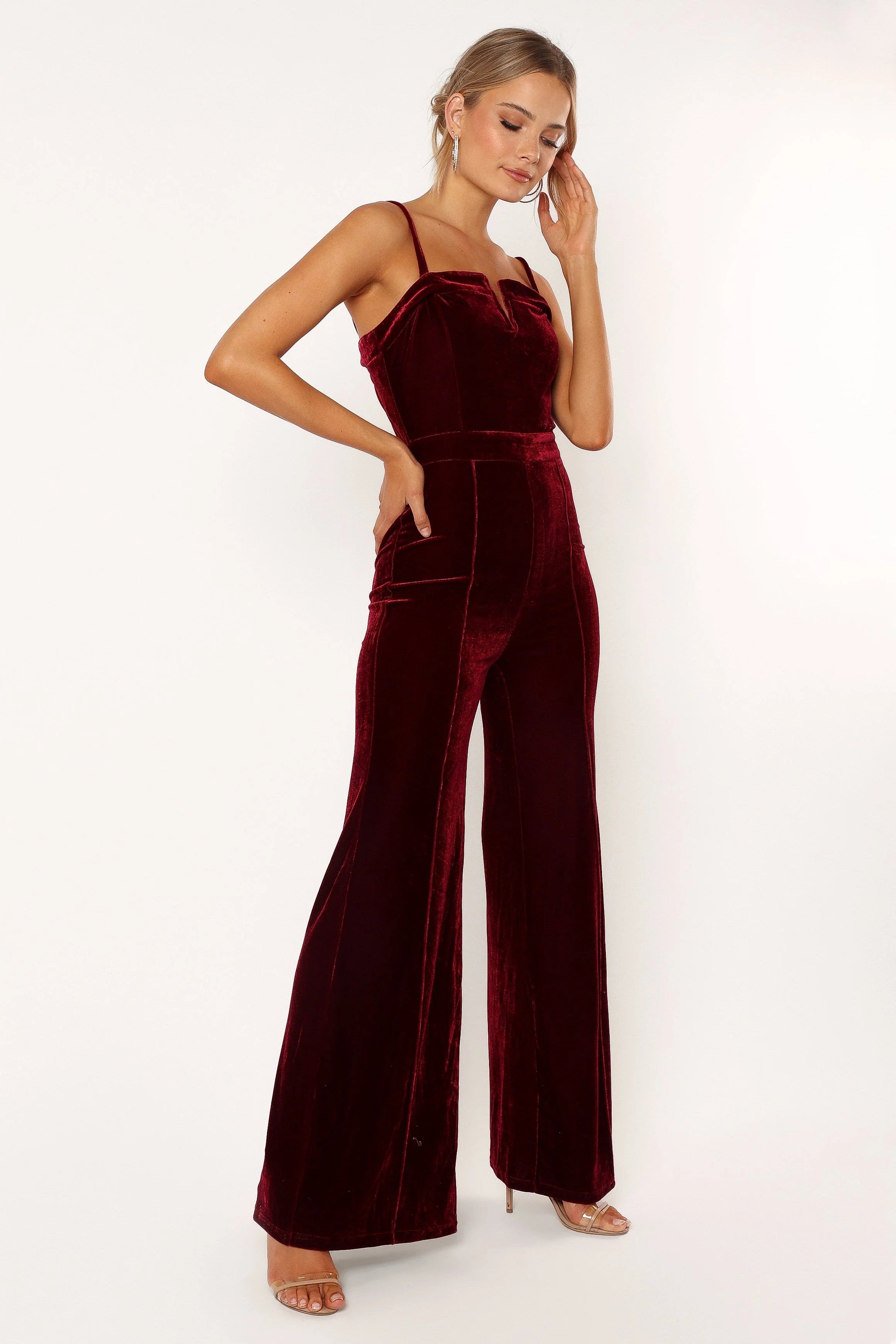 Lexie Velvet Jumpsuit Burgundy