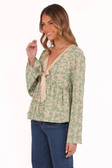 Reeva Long Sleeve Top Green Floral