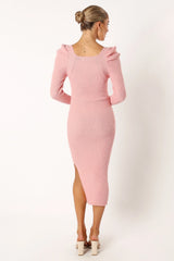 Camryn Puff Sleeve Knit Sweater Midi Dress Blush