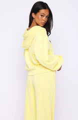 Causing Commotion Terry Boxy Zip Front Hoodie Lemon