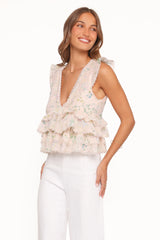 Yana Ruffle Top Pastel Pink Floral