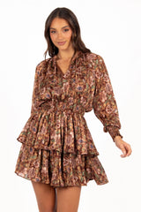 Alby Long Sleeve Mini Dress Chocolate Brown