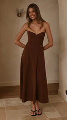 Janessa Strapless Midi Dress Chocolate