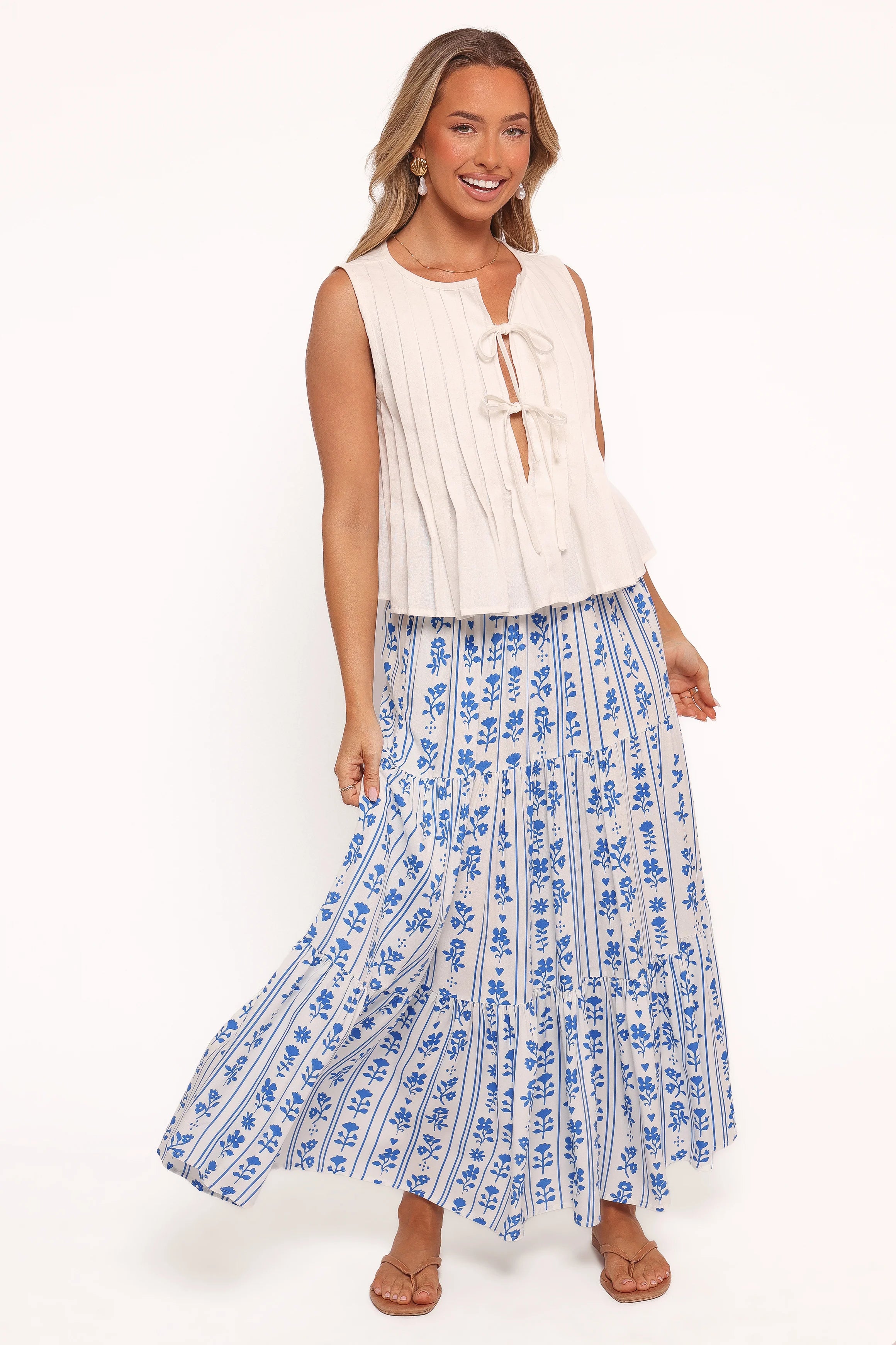 Delia Pleat Tie Top White