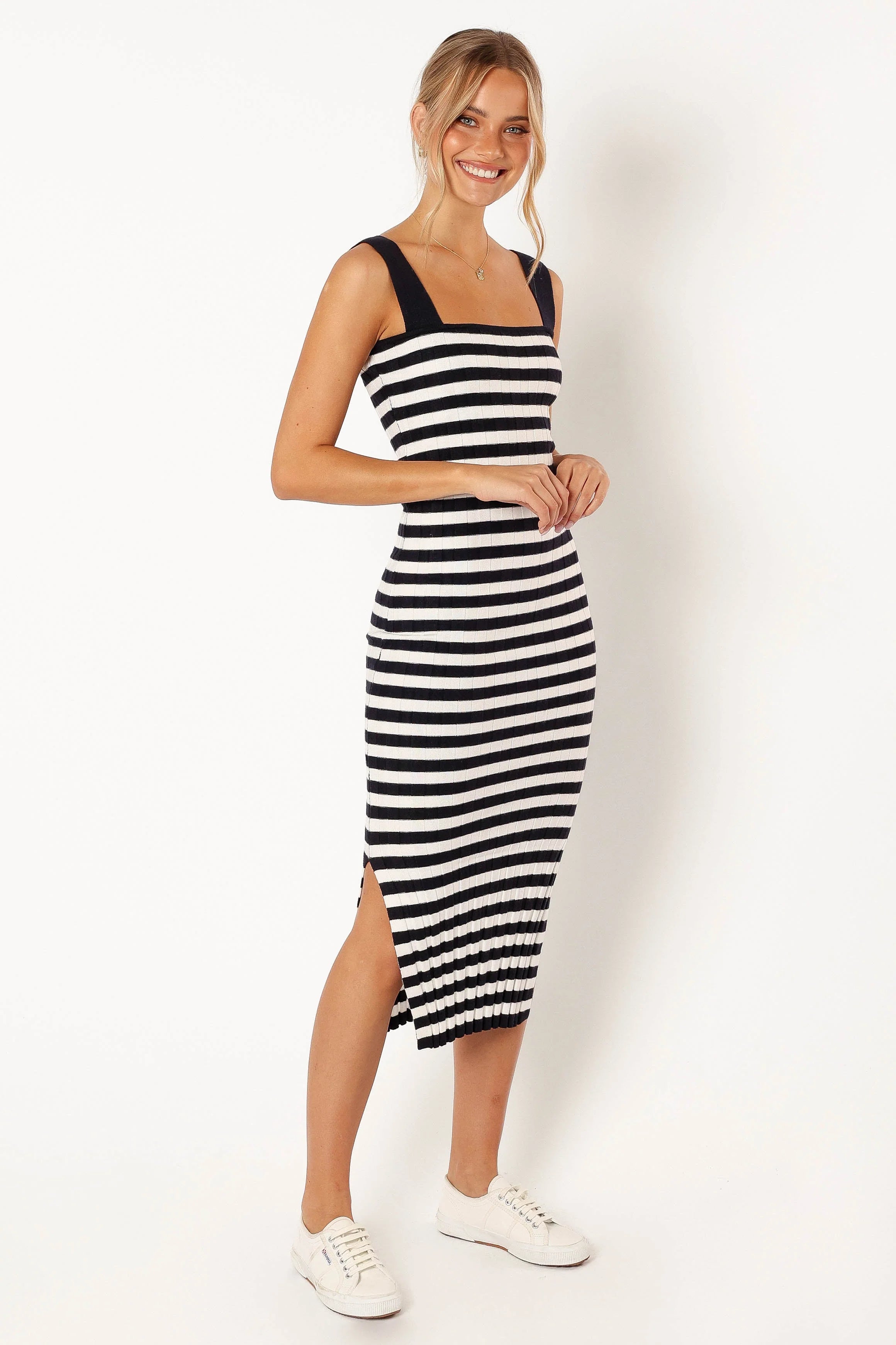 Ledger Midi Dress Navy Stripe