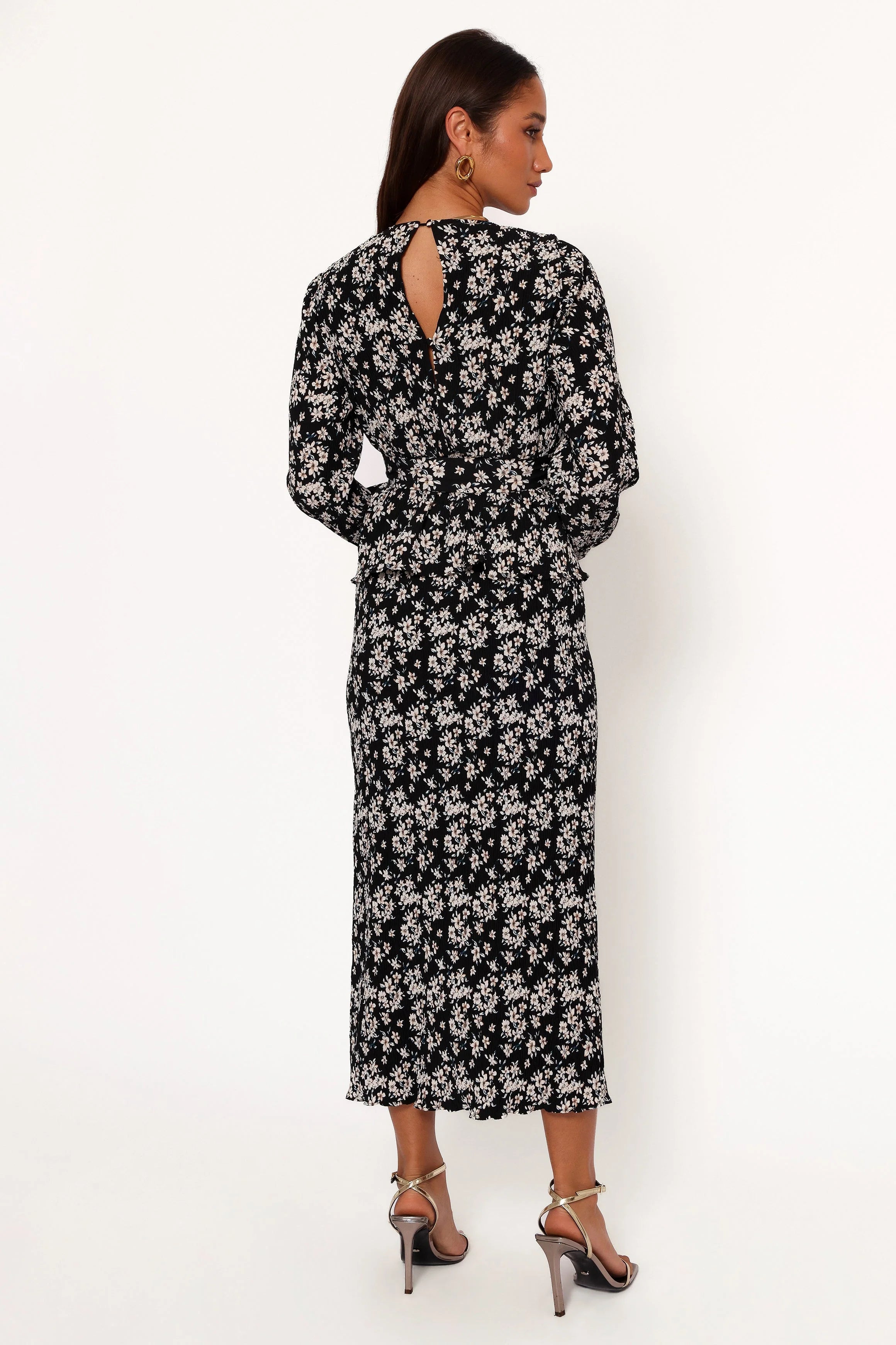 Minelli Pleat Midi Skirt Black White Floral