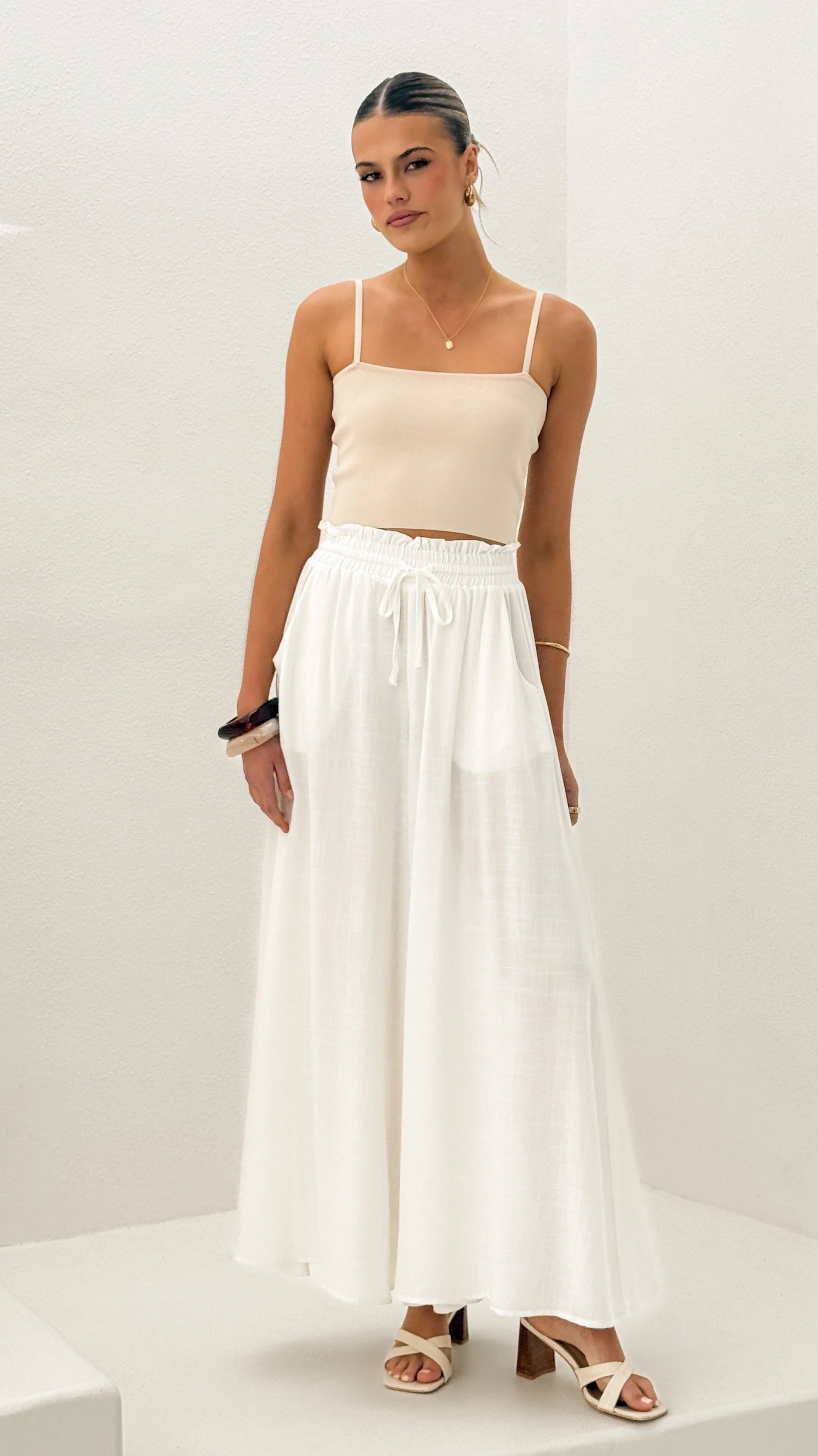Avery Wide Leg Pants White