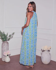 Vaughn Floral Pleated Halter Maxi Dress