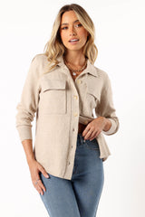 Hailee Long Sleeve Button Down Top Oatmeal