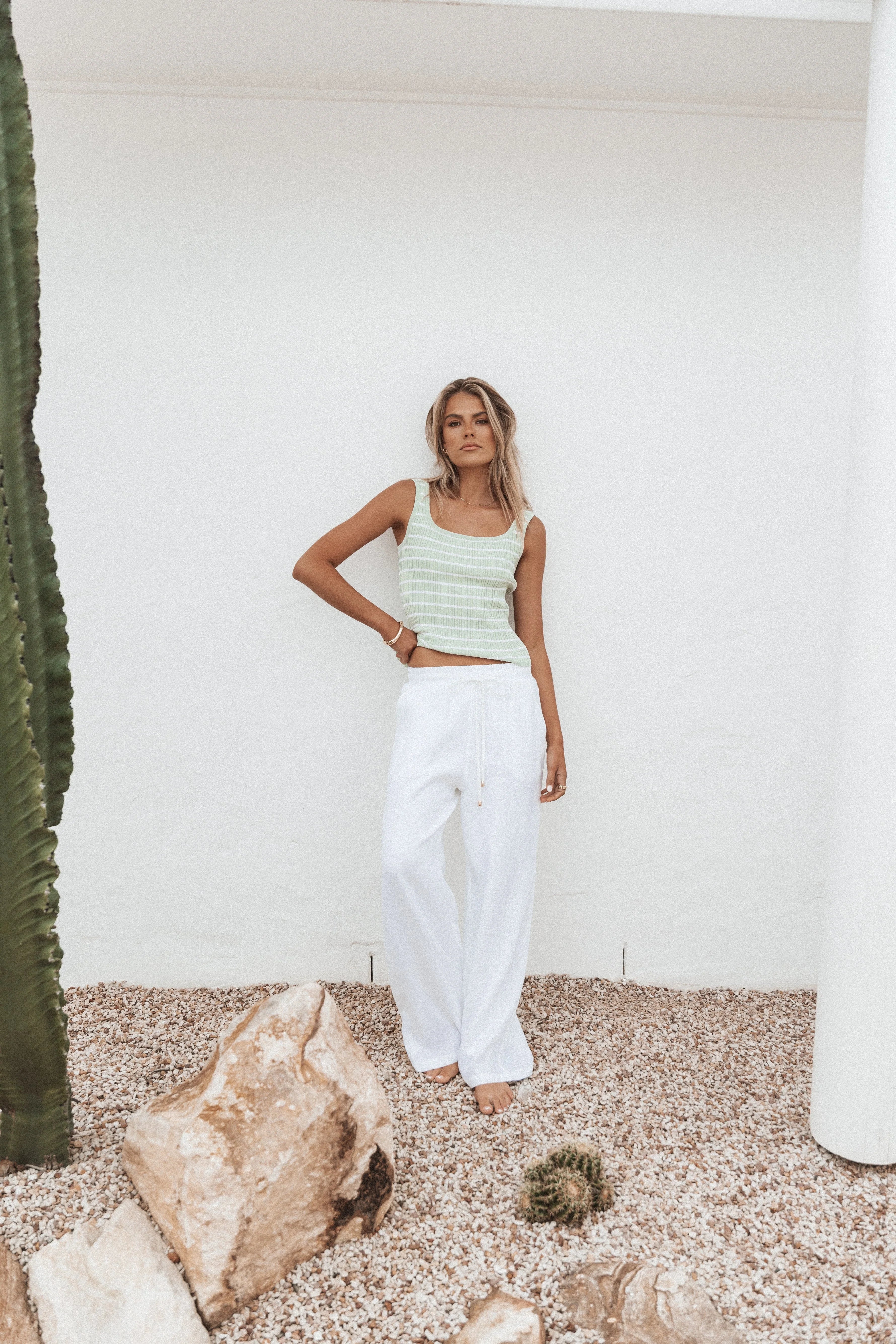 Milla Knit Top Sage Stripe
