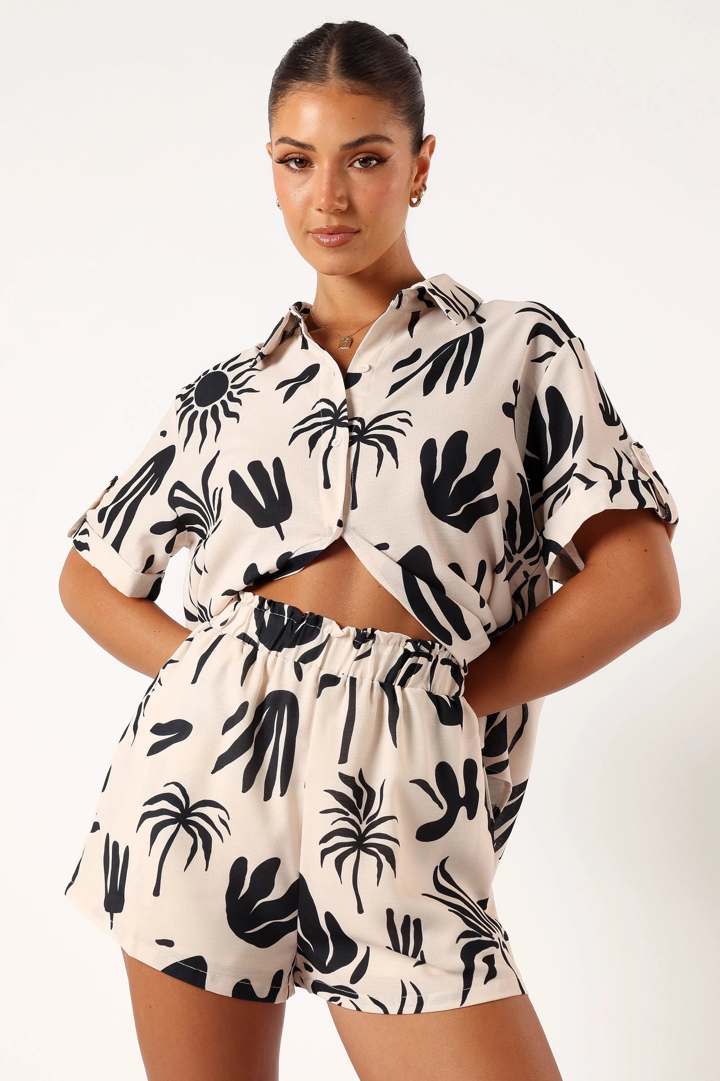 Sawyer Short Sleeve Shirt Beige Black