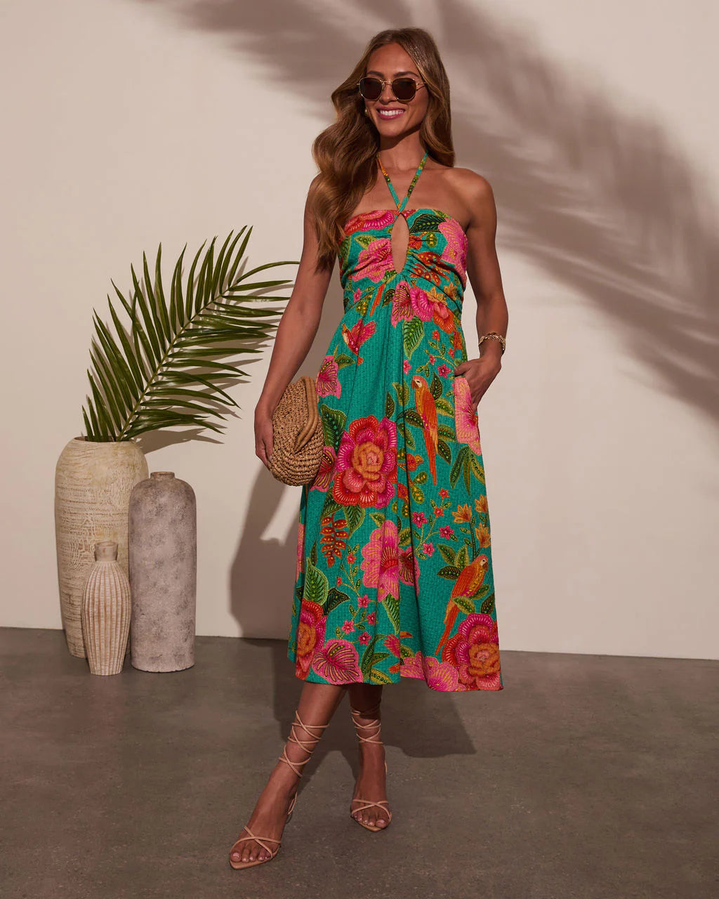 Jessica Floral Halter Midi Dress