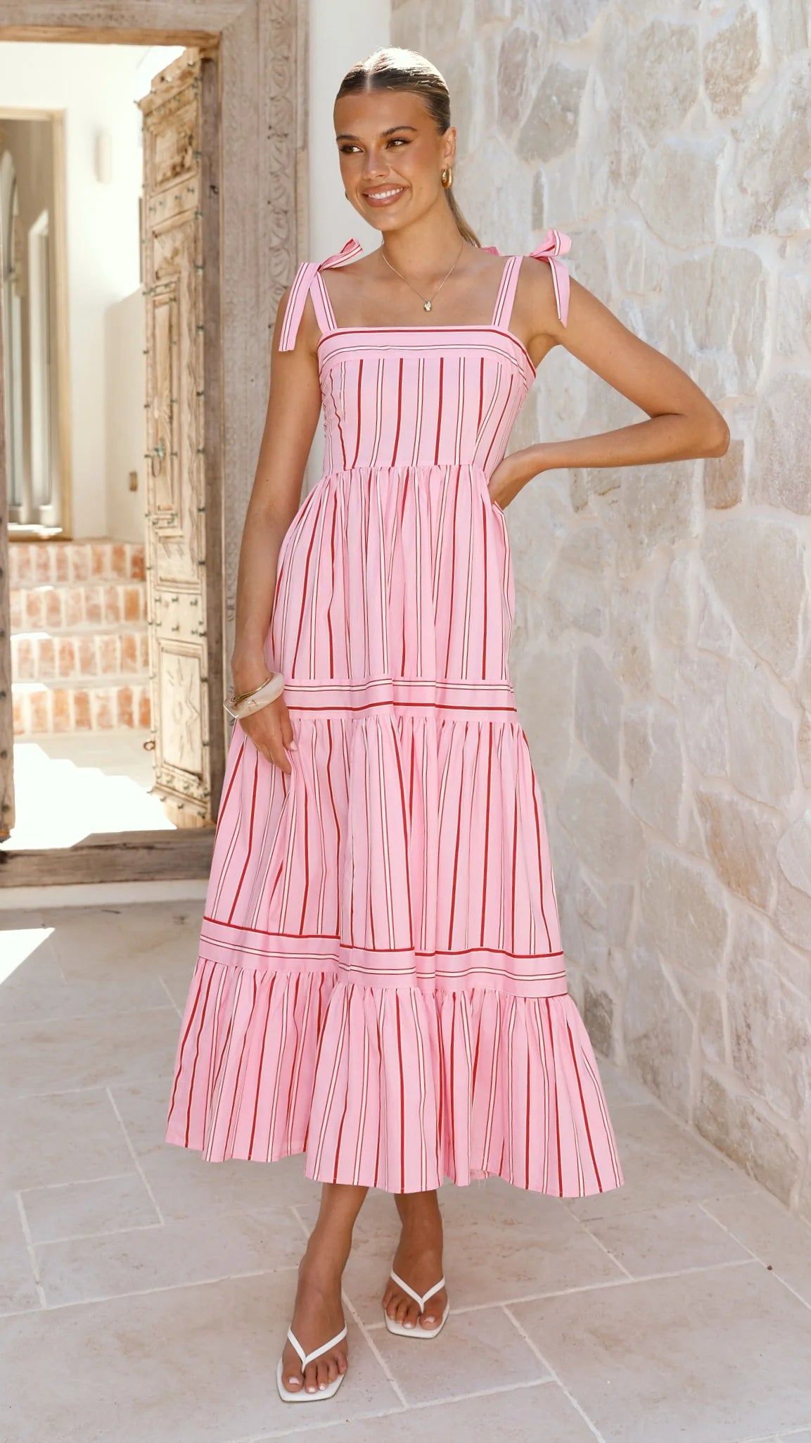 Caju Maxi Dress Pink Stripe