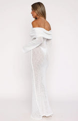 Made It Out Long Sleeve Boucle Maxi Dress White