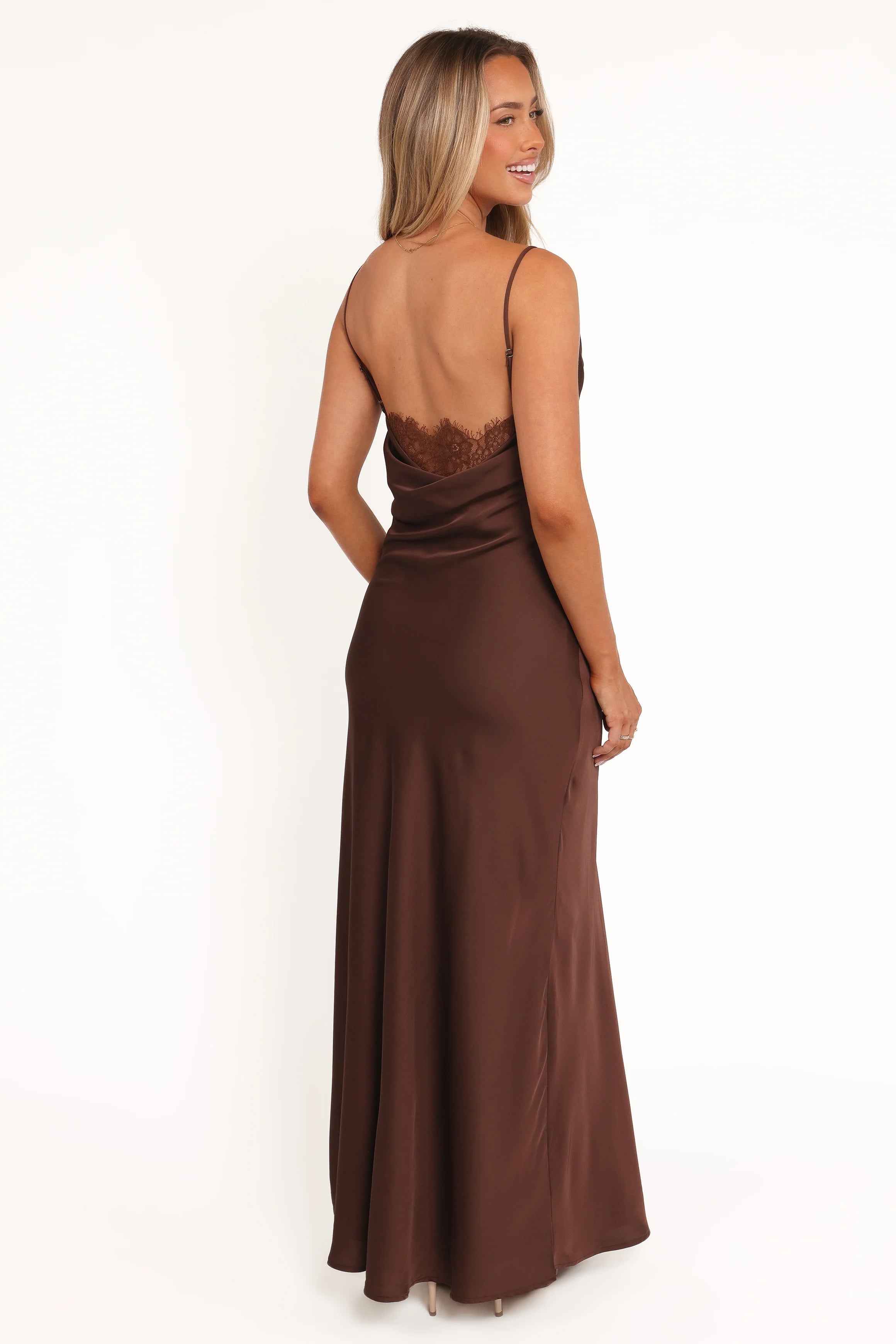 Evana Lace Maxi Dress Brown