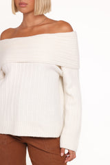 Kenny Off Shoulder Knit Sweater Cream