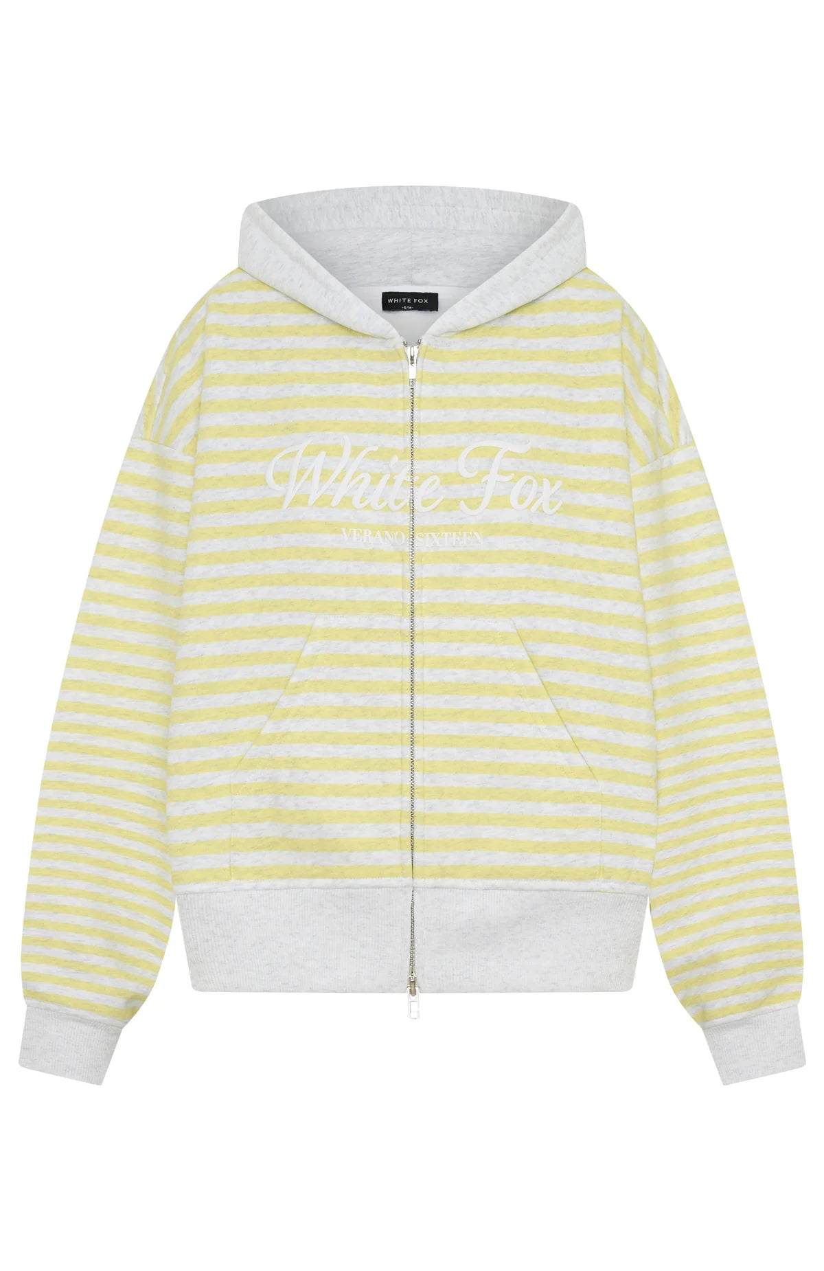 Verano Sixteen Maria Boxy Zip Front Hoodie Grey Marle Lemon Stripe