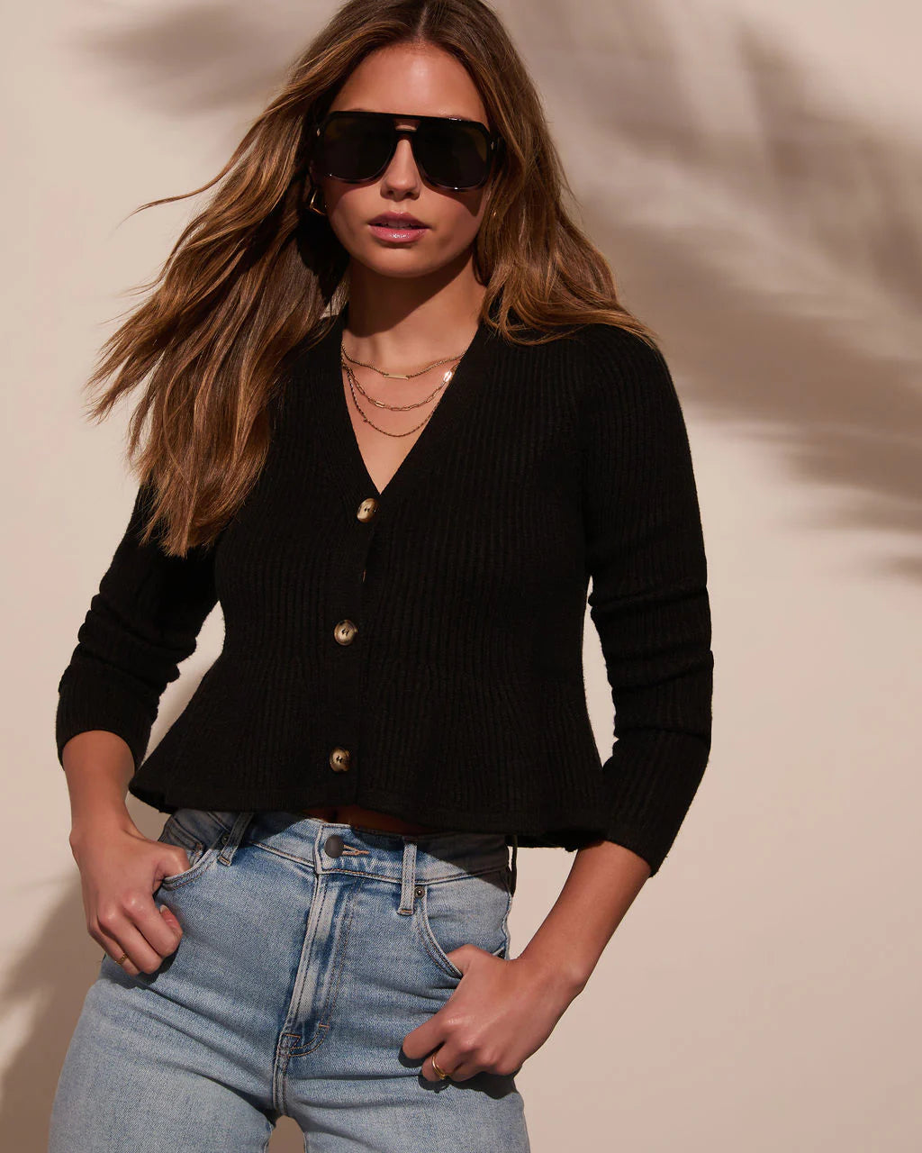 Stewart Peplum Button Front Sweater