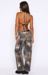 Here We Go PU Fringe Top Black