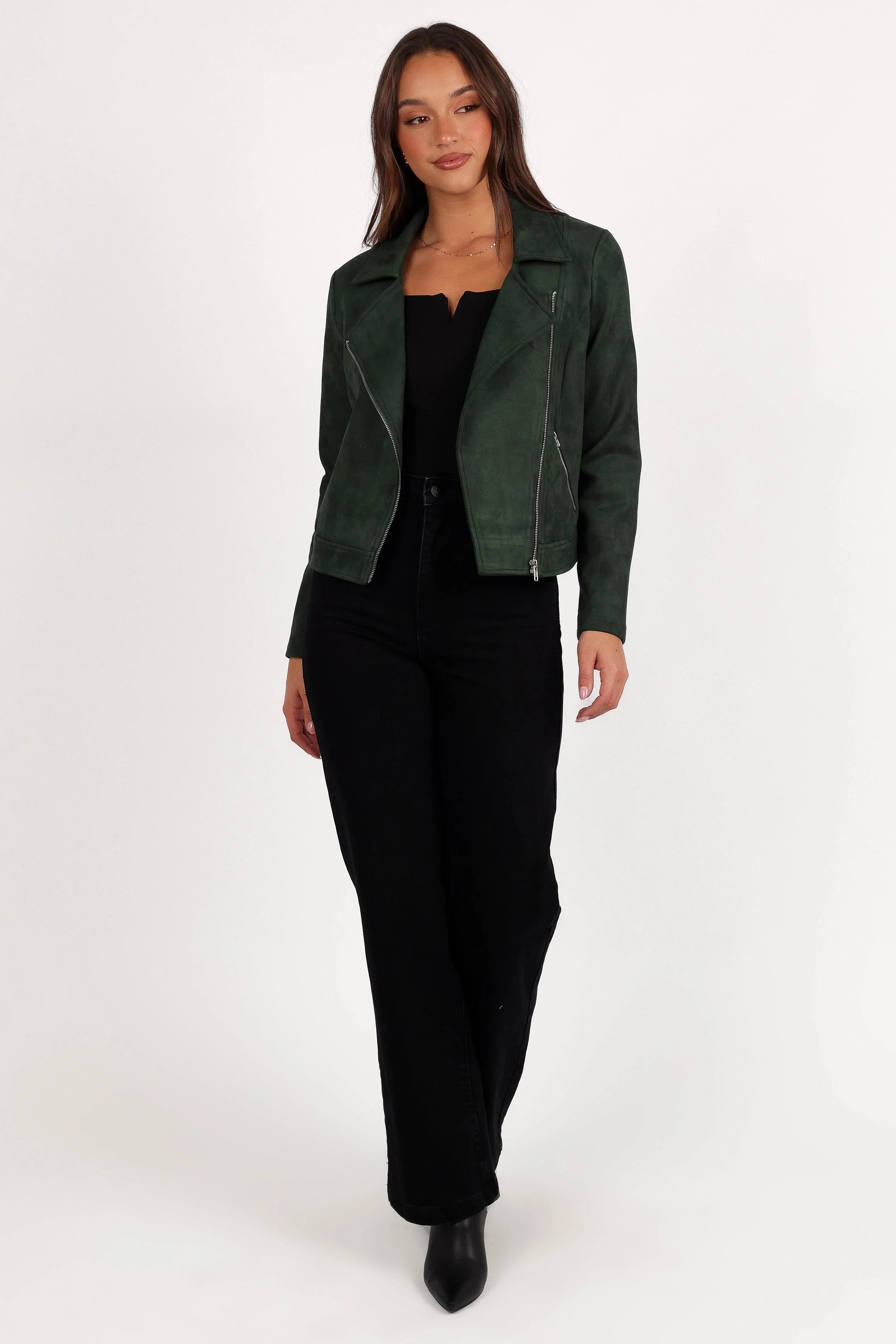 Spencer Faux Suede Moto Jacket Olive