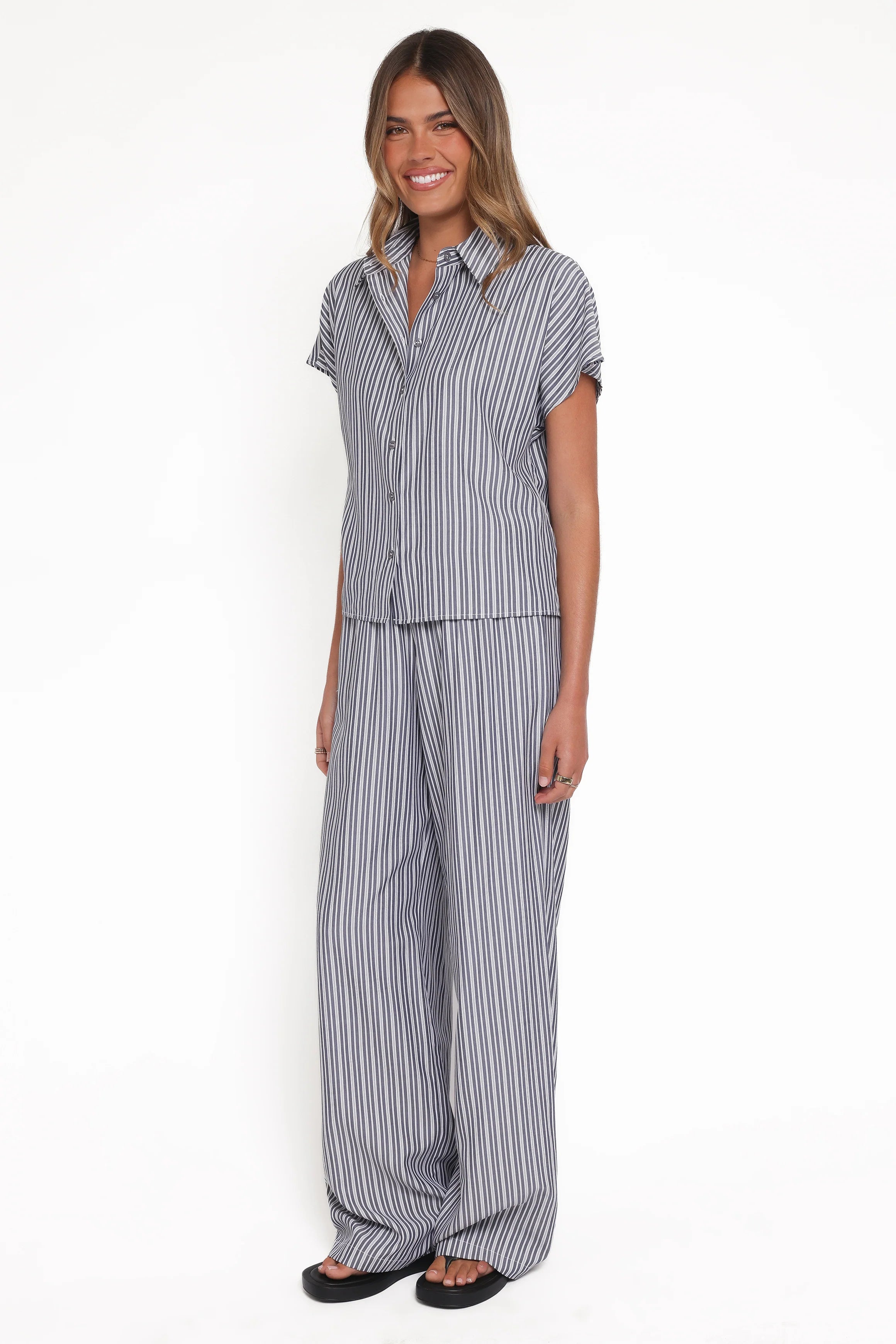 Melanie Pant Set Charcoal Stripe