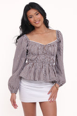Saphia Top Brown Gingham