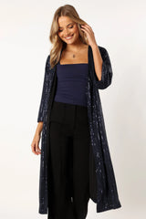 Karsyn Open Front Sequin Duster Navy