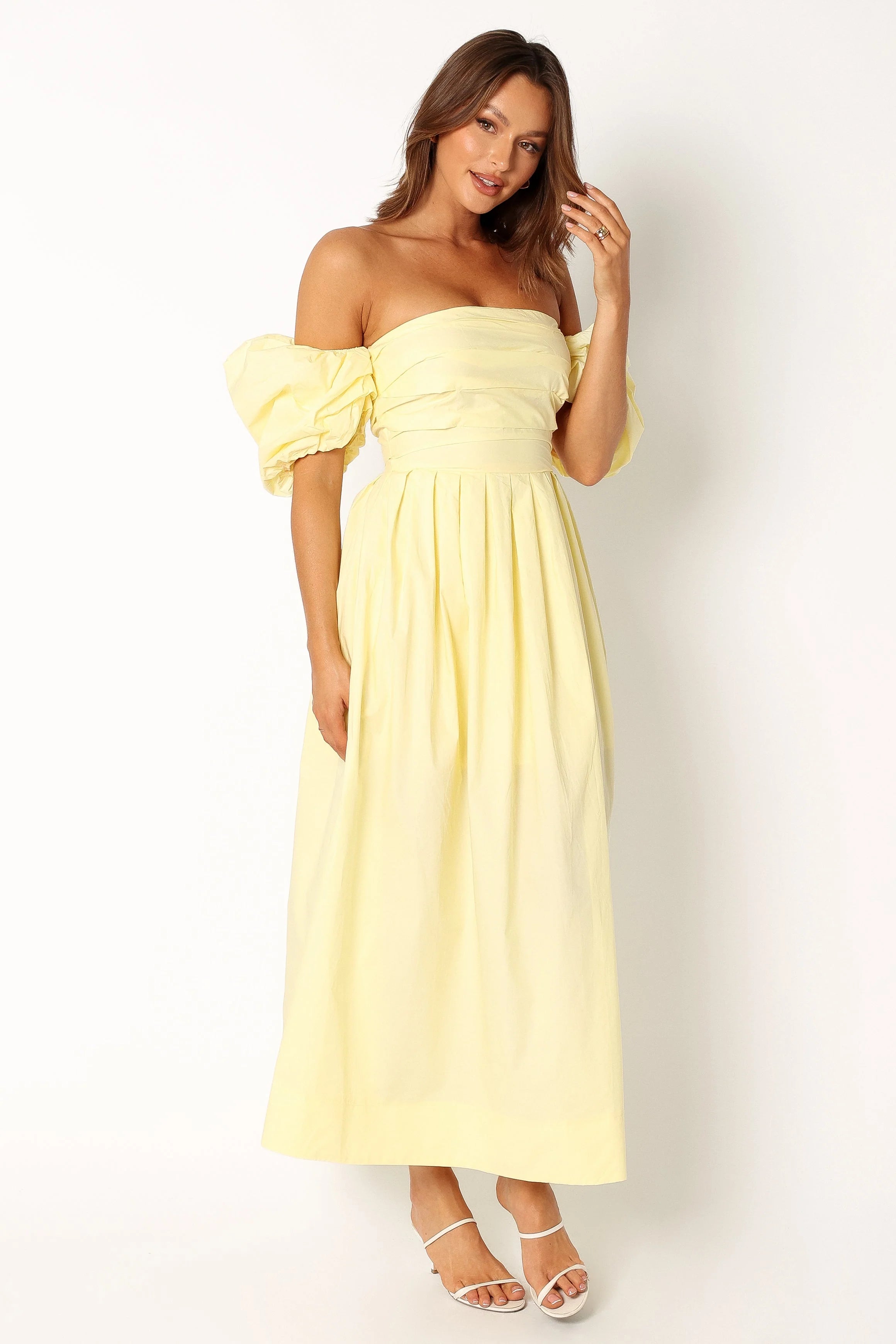 Solana Off Shoulder Midi Dress Yellow