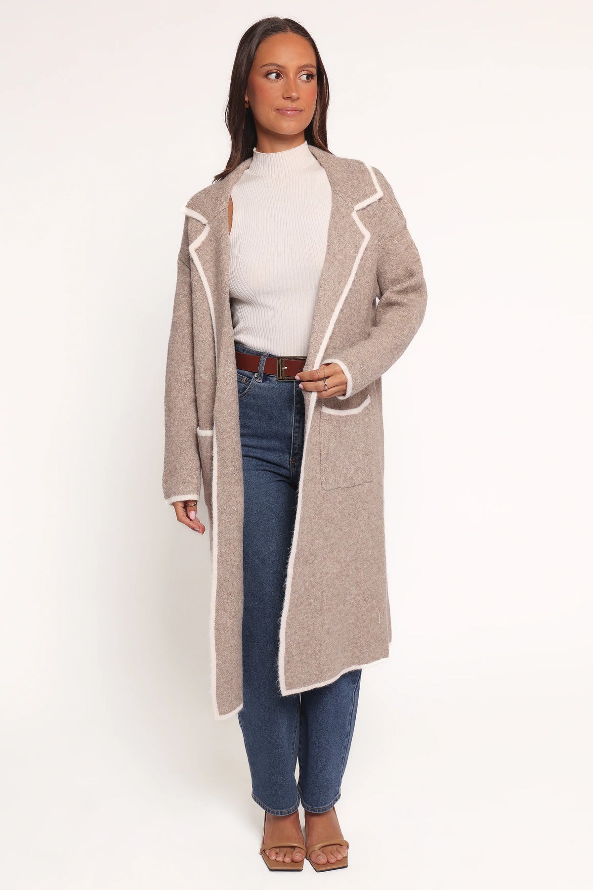 Katia Contrast Trim Coatigan Beige
