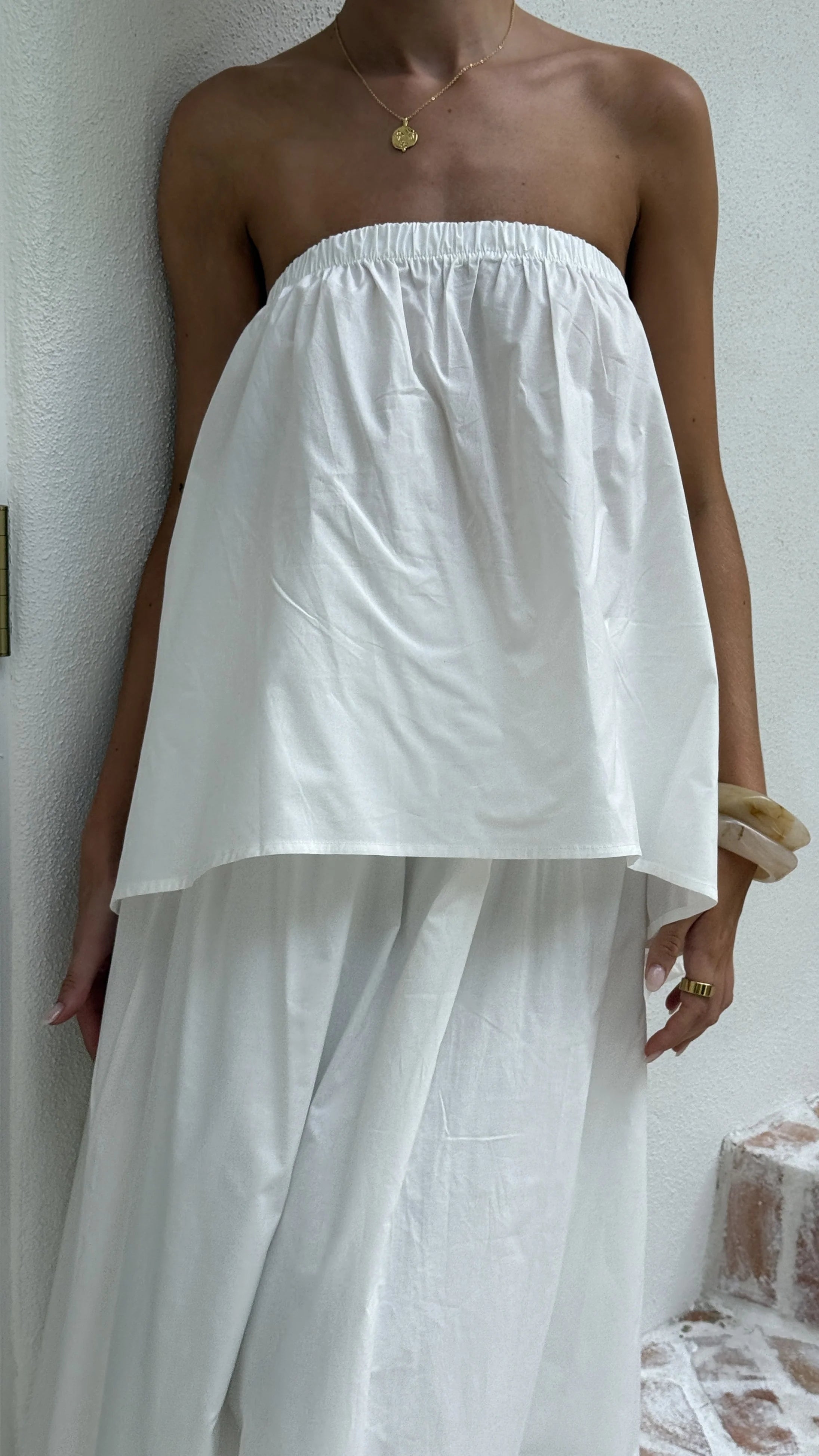 Makala Strapless Top and Maxi Skirt Set White