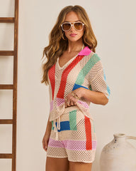 Cannes Coast Striped Crochet Cover Up Top