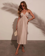 Hollywood Dreams Pleated Tie Back Midi Dress