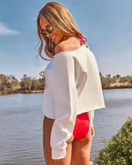 Montauk Beach Club Graphic Off the Shoulder Sweatshirt