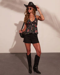 Mesa Moon Floral Halter Neck Peplum Top